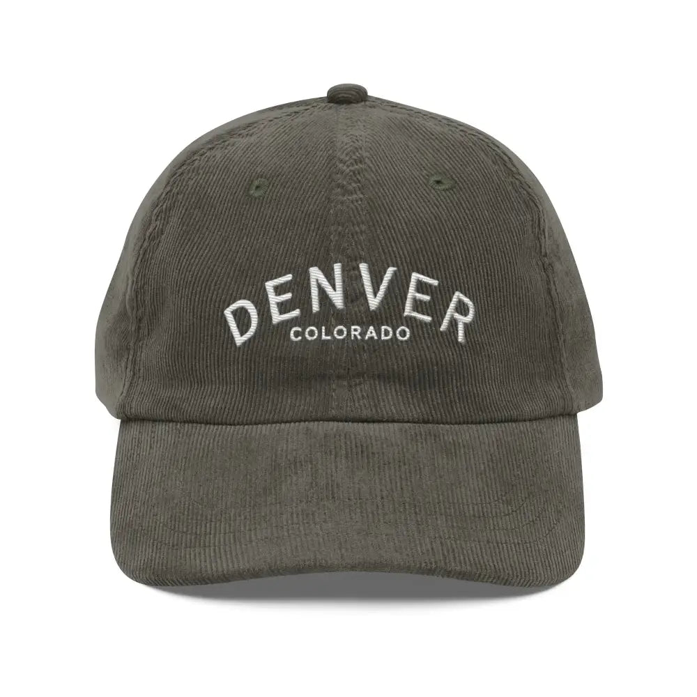 Vintage corduroy olive green baseball cap with embroidered Denver Colorado