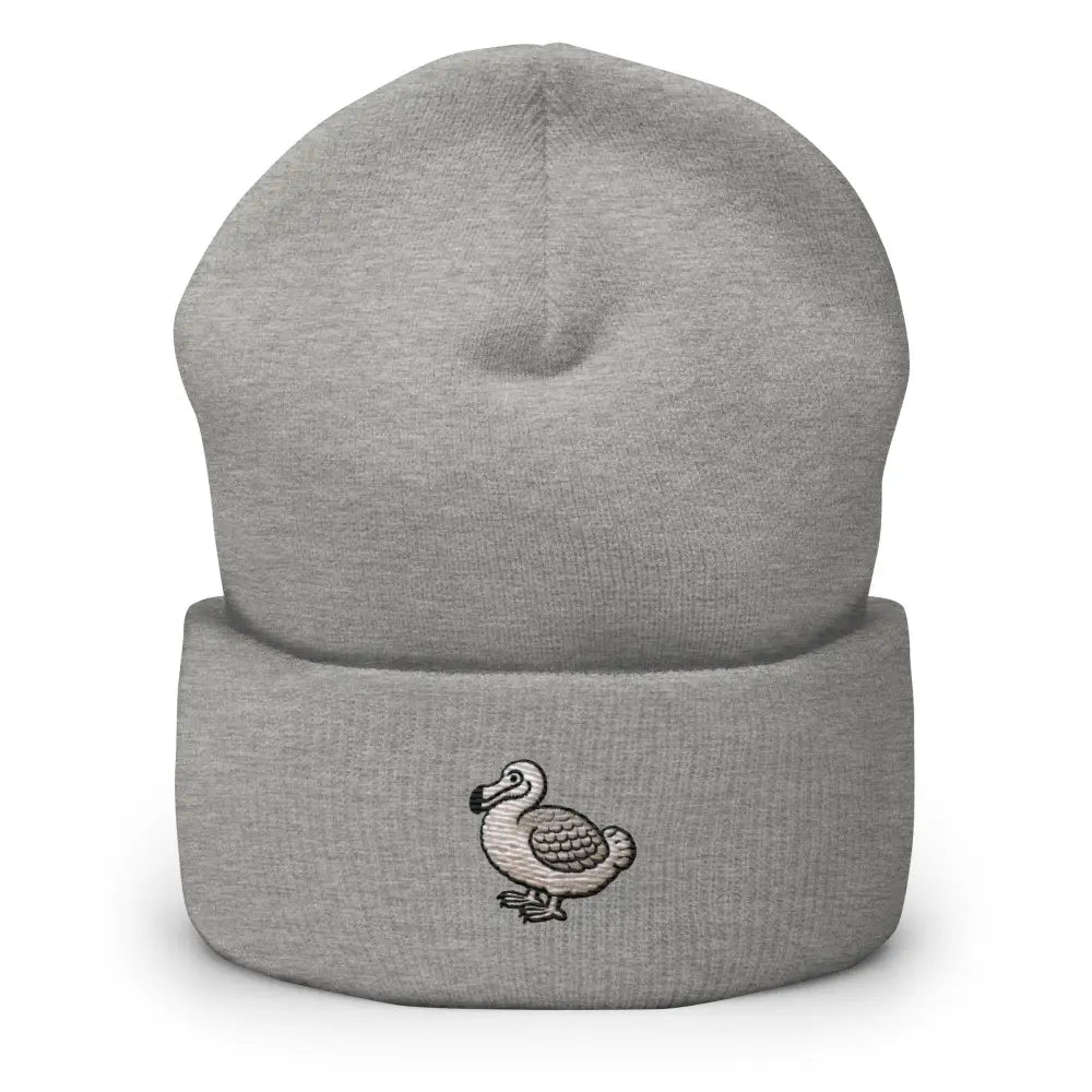 Gray dodo bird cuffed embroidered beanie by Trini Skies