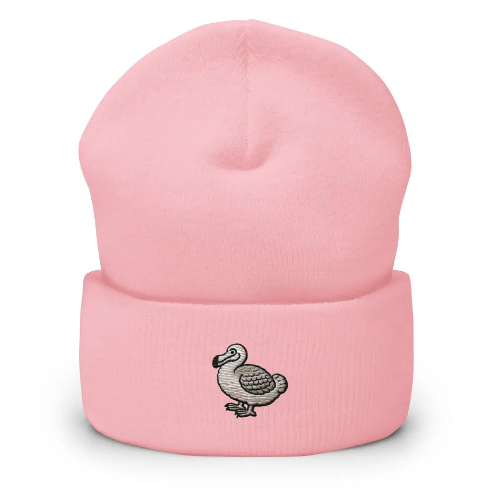 Pink embroidered dodo bird cuffed beanie by Trini Skies