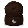 Brown dodo bird cuffed beanie embroidered knit hat by Trini Skies