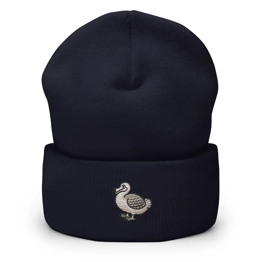 Navy blue embroidered dodo bird cuffed beanie by Trini Skies