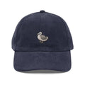 Navy blue embroidered corduroy dodo bird baseball cap
