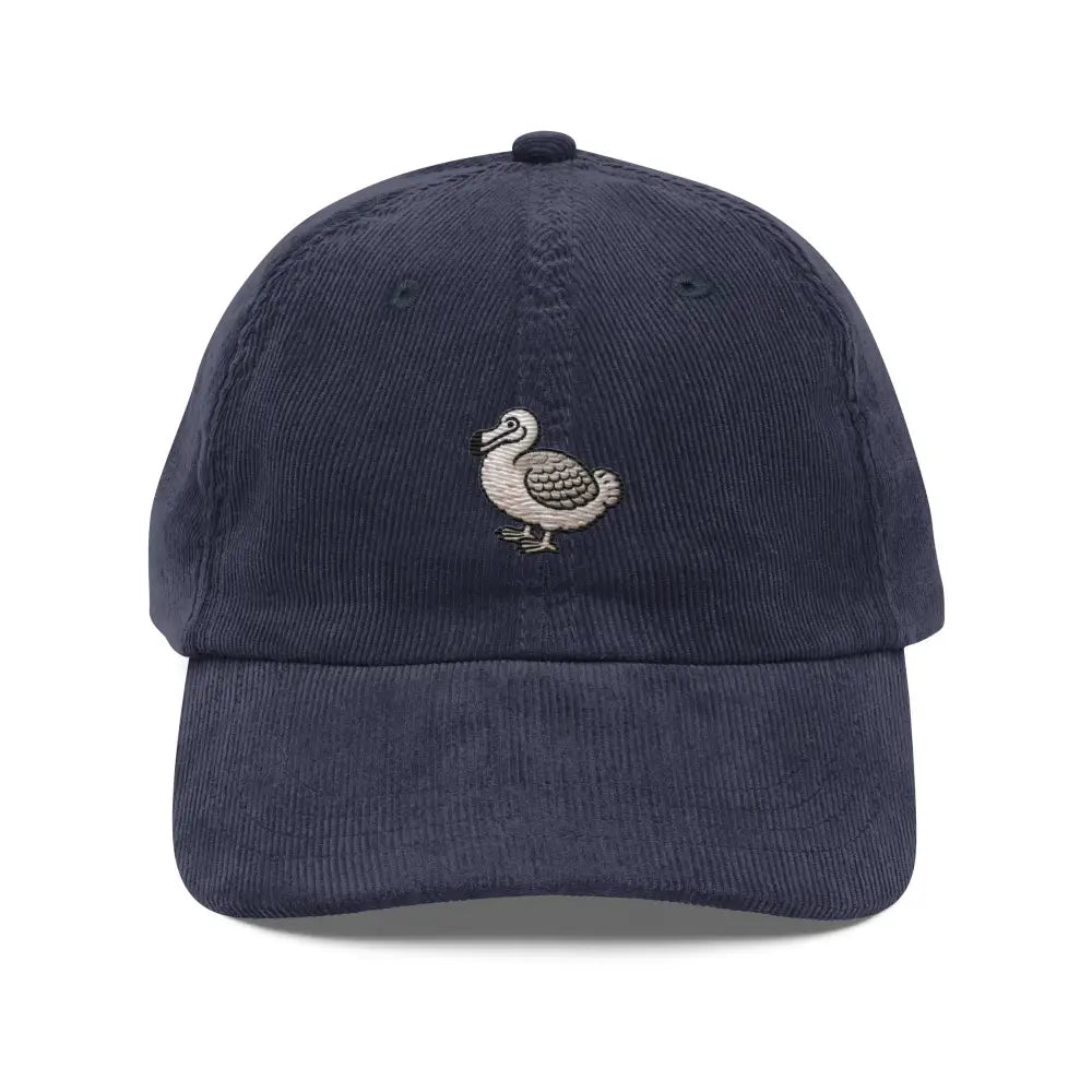 Navy blue embroidered corduroy dodo bird baseball cap