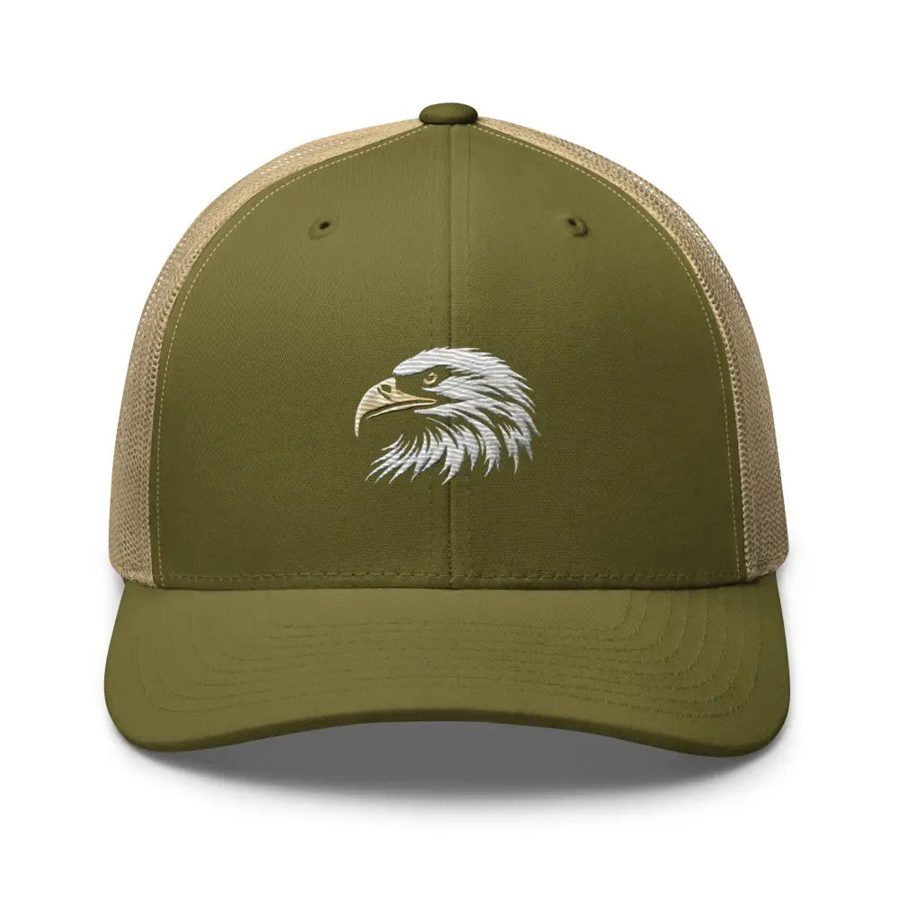 Olive green Eagle Embroidered Classic Trucker Cap with adjustable snapback