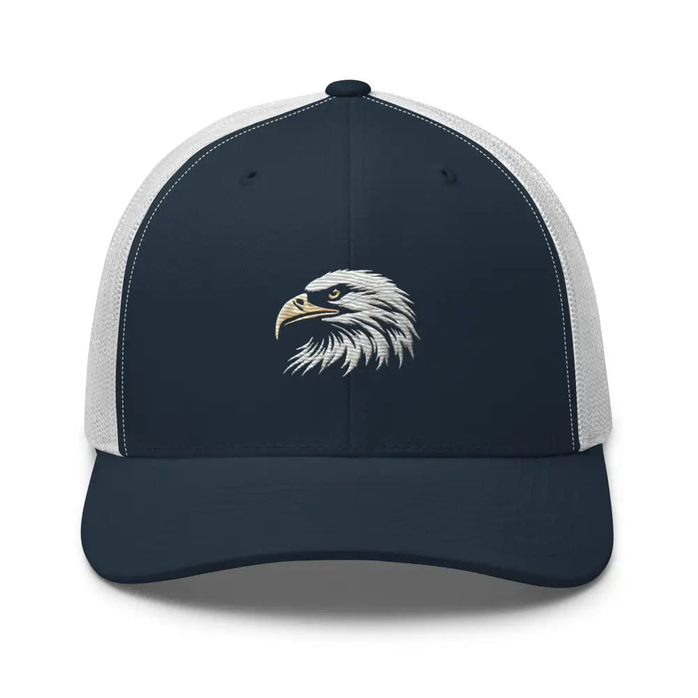 Navy blue and white embroidered eagle trucker cap classic mesh adjustable snapback
