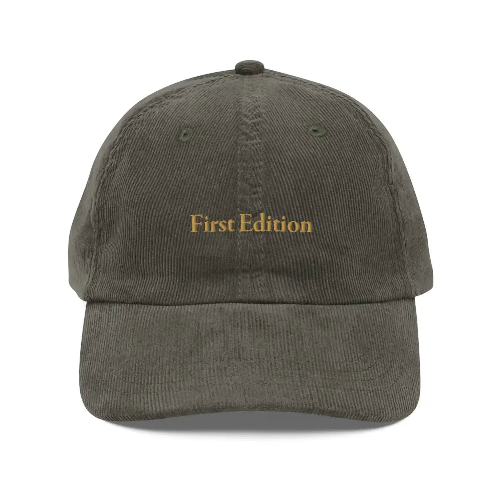 Olive green embroidered vintage corduroy cap Trini Skies First Edition
