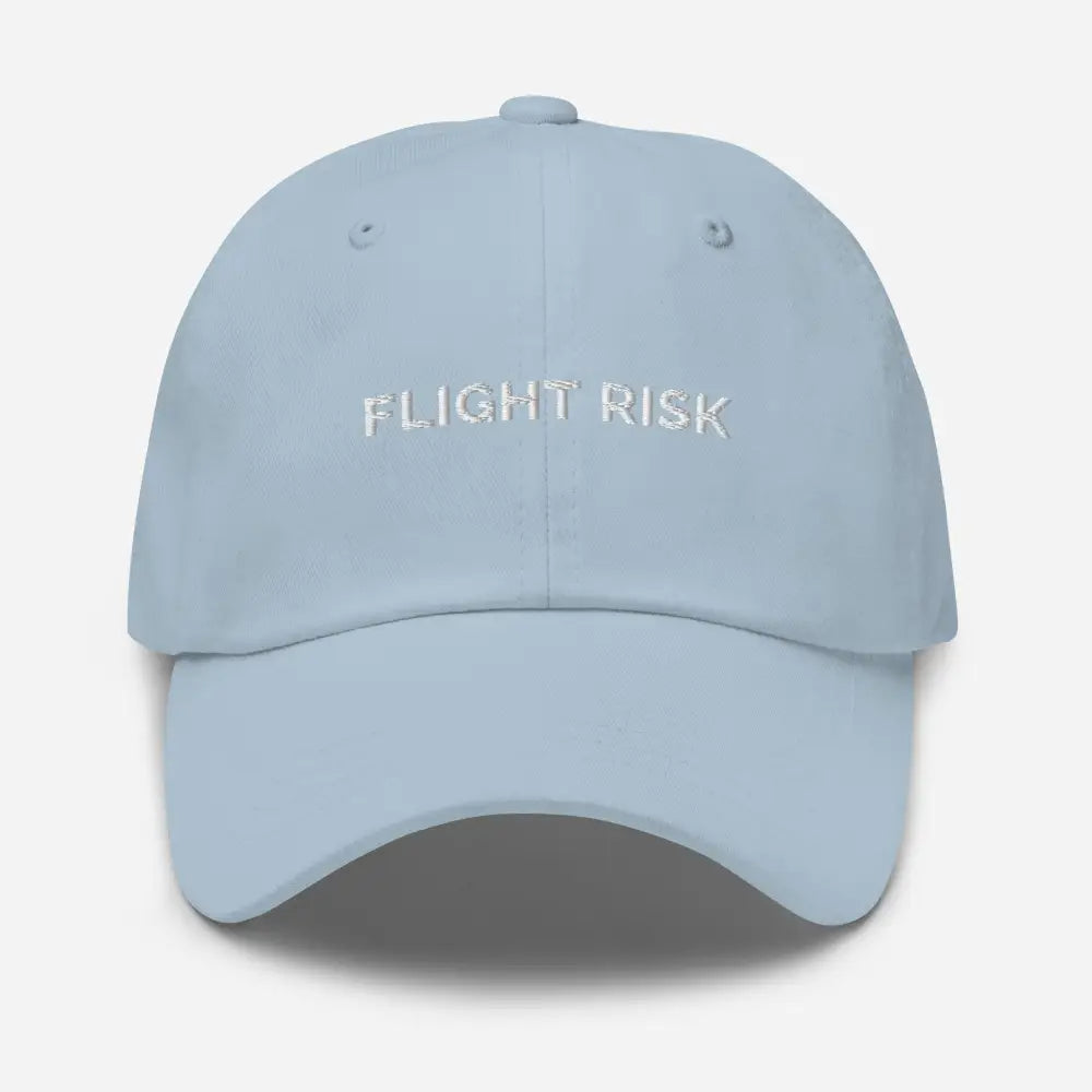 Light blue embroidered flight risk dad hat by Trini Skies