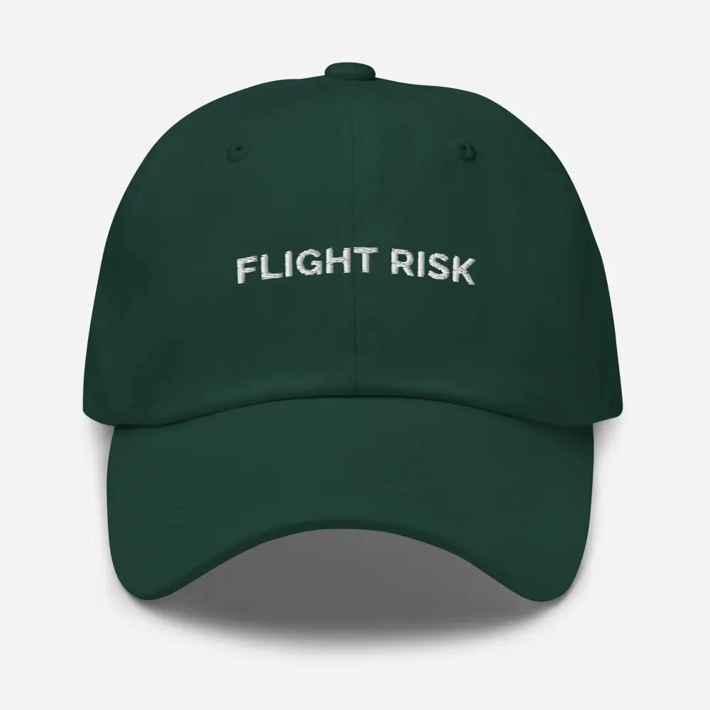 Dark green embroidered flight risk dad hat by Trini Skies