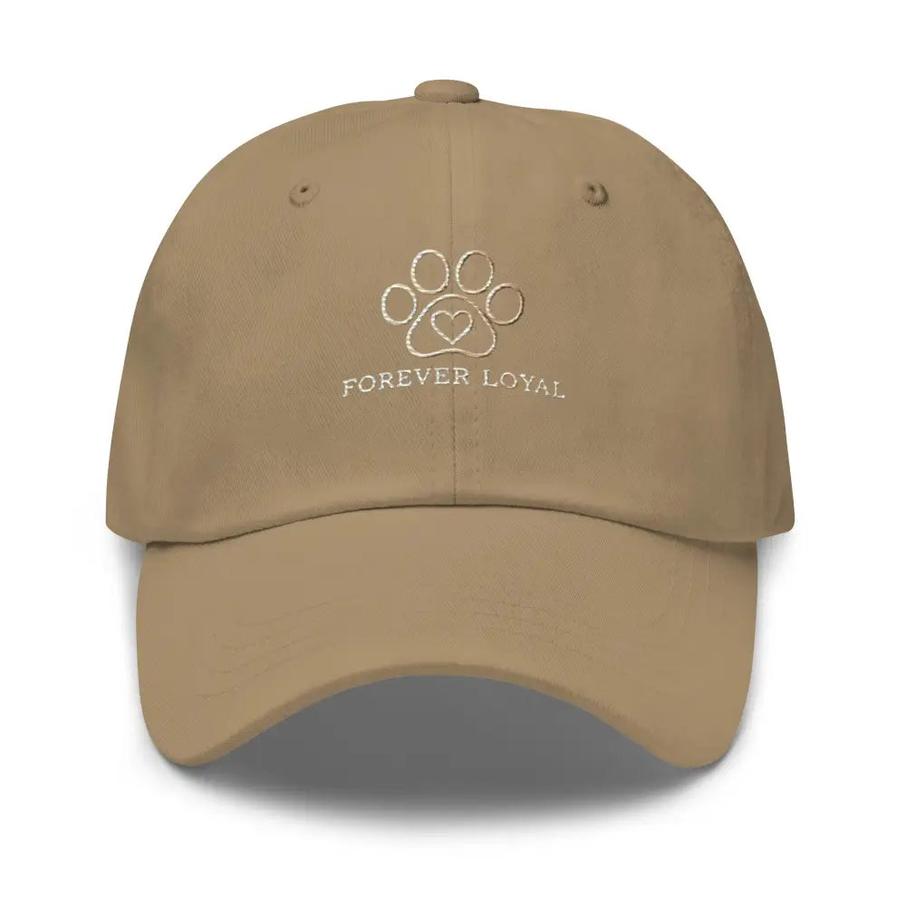Embroidered Forever Loyal Pet Paw Print Heart Tan Dad Hat by Trini Skies