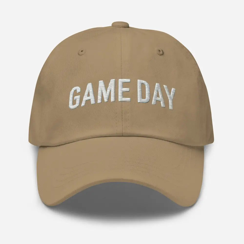 Khaki embroidered Game Day chino cotton twill hat – adjustable sports baseball cap