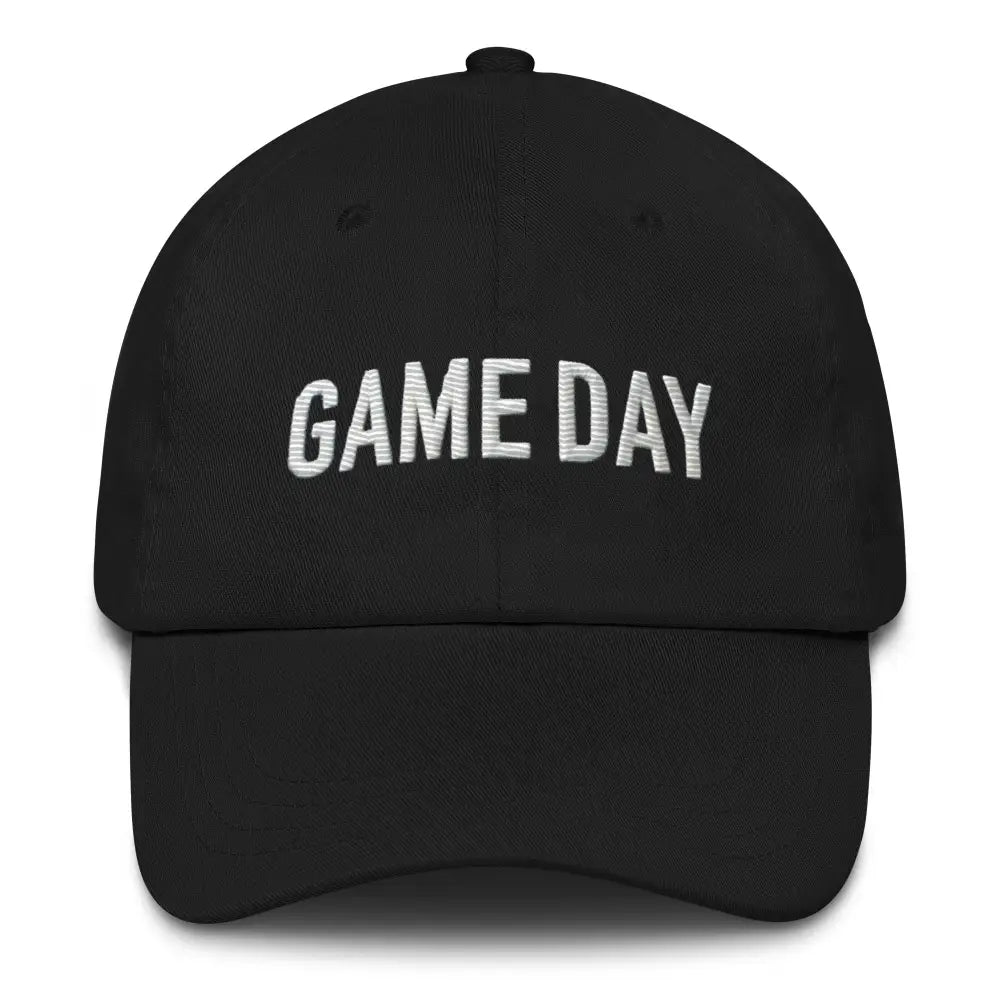 Black embroidered Game Day chino cotton twill hat – adjustable sports baseball cap