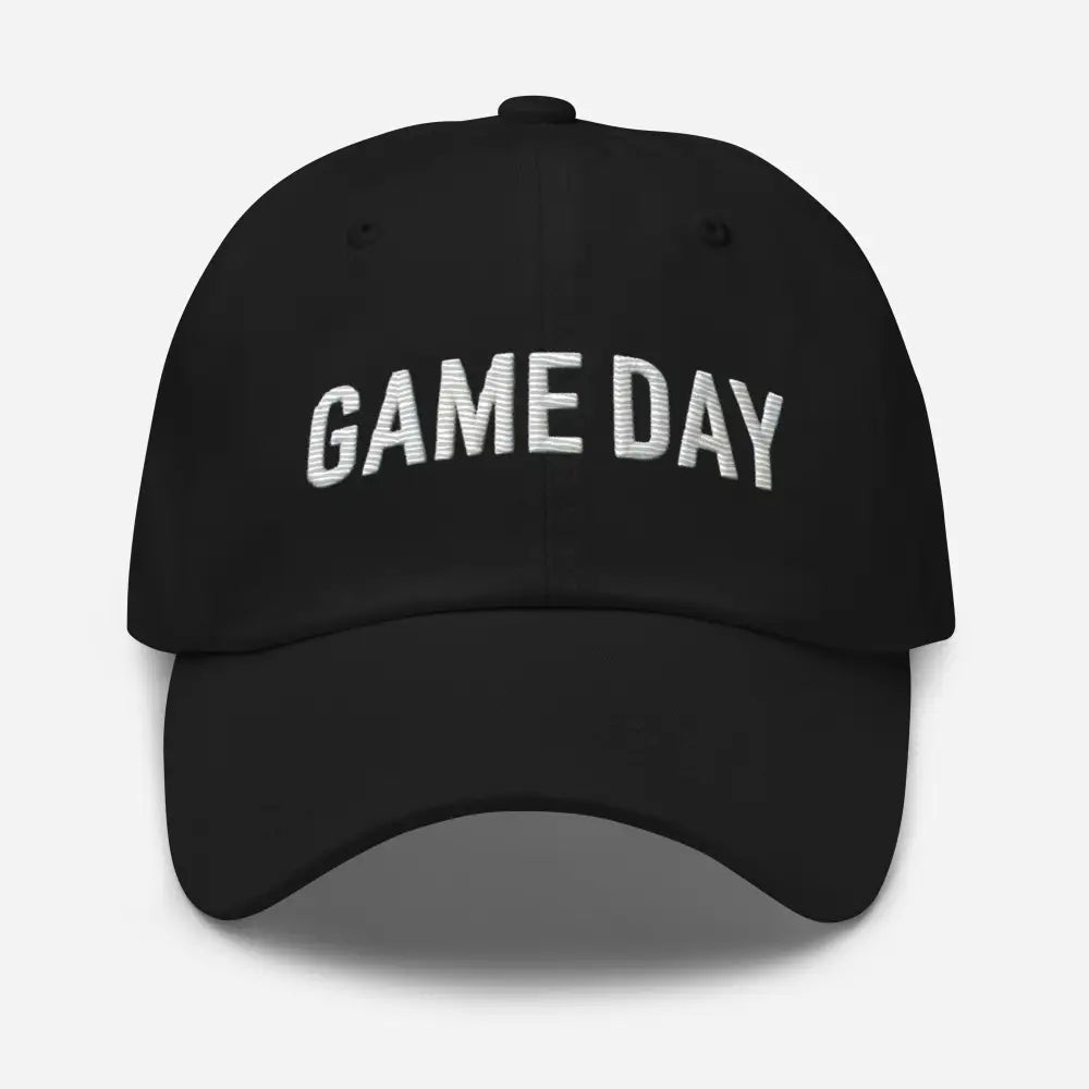 Black embroidered Game Day hat side view – chino cotton twill adjustable sports cap