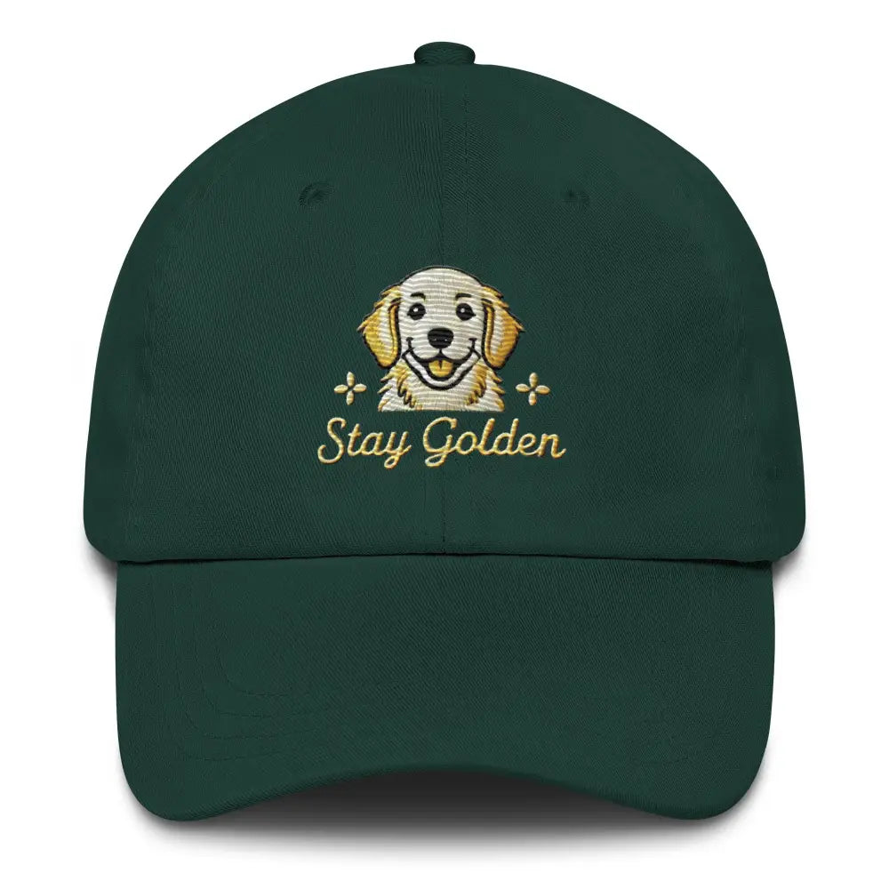 Spruce green embroidered golden retriever Stay Golden dad hat – dog lover cotton cap