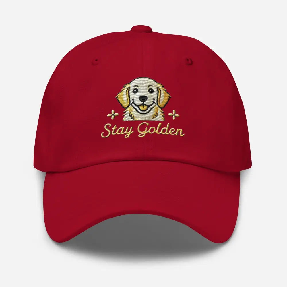 Cranberry embroidered golden retriever Stay Golden dad hat – dog lover cotton cap