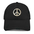 Distressed black baseball cap with embroidered peace sign boho hat