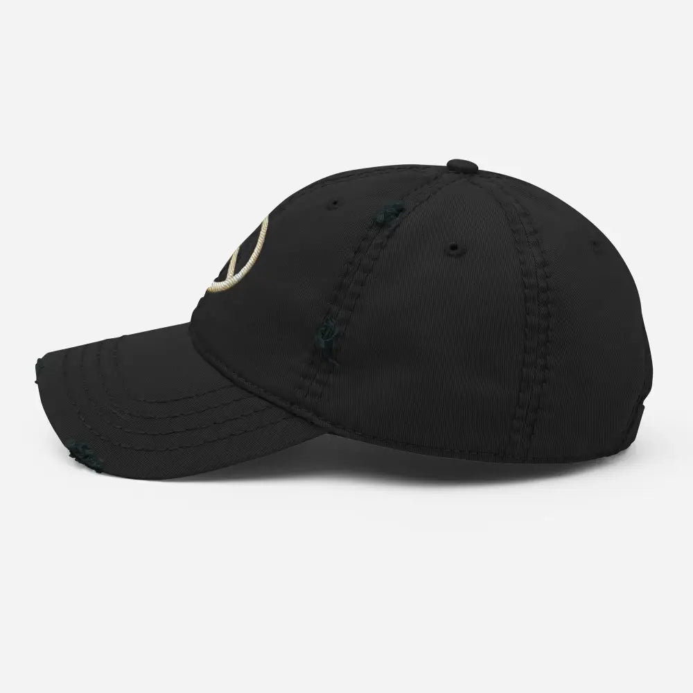 Black embroidered hippie inspired peace sign distressed boho baseball cap
