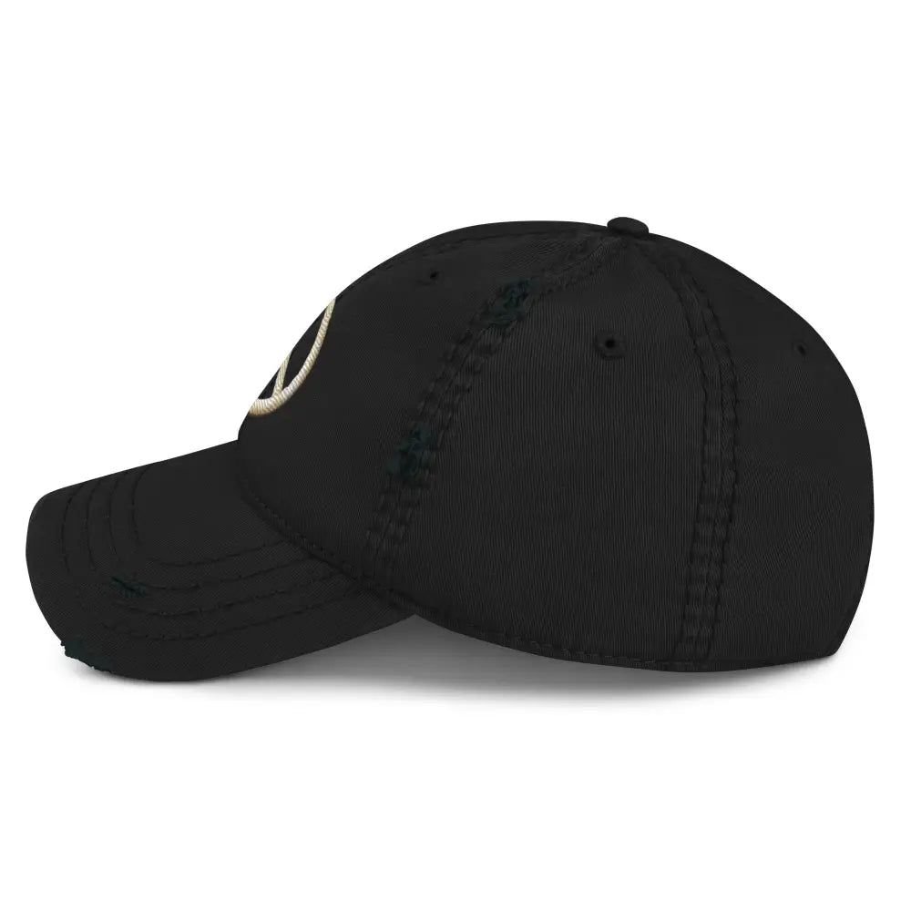 Black peace sign distressed boho embroidered hippie inspired baseball cap
