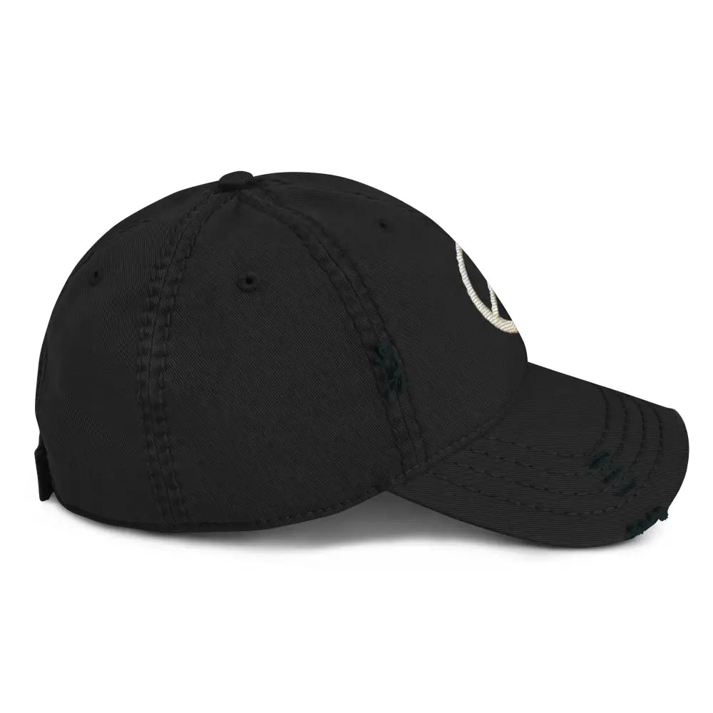 Black peace sign distressed boho embroidered hippie inspired baseball cap