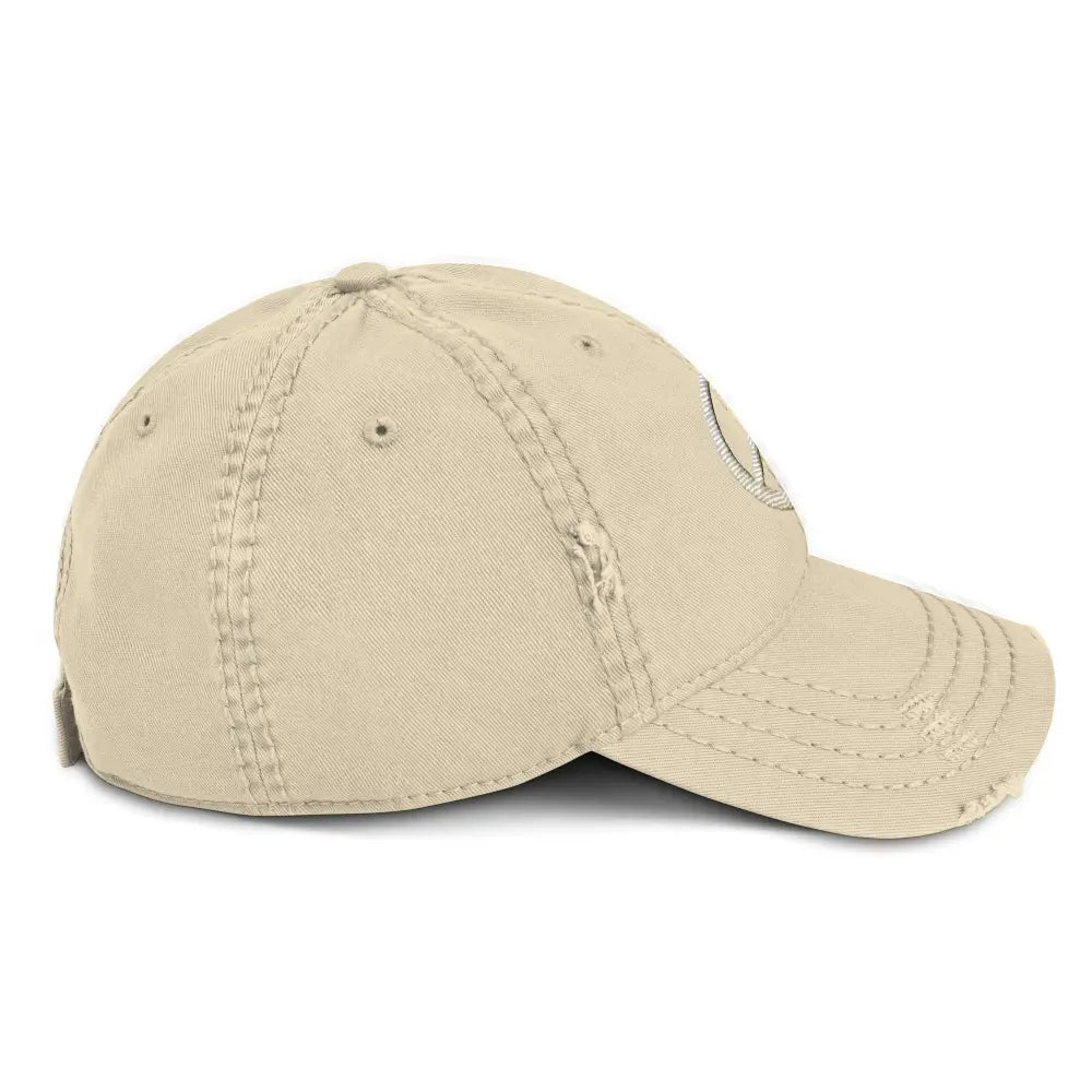 Peace sign distressed boho embroidered hippie inspired beige baseball cap