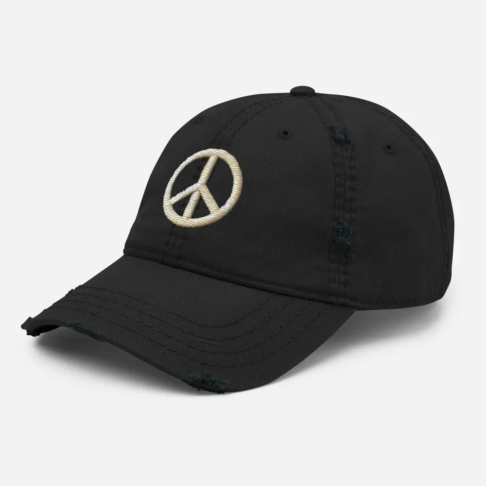 Black peace sign distressed boho embroidered hippie inspired baseball cap