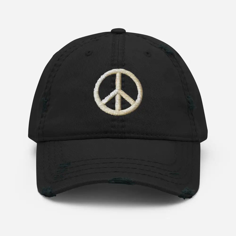 Black peace sign distressed boho embroidered hippie inspired baseball cap