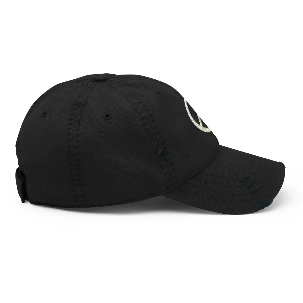Peace sign distressed boho embroidered hippie inspired black baseball cap