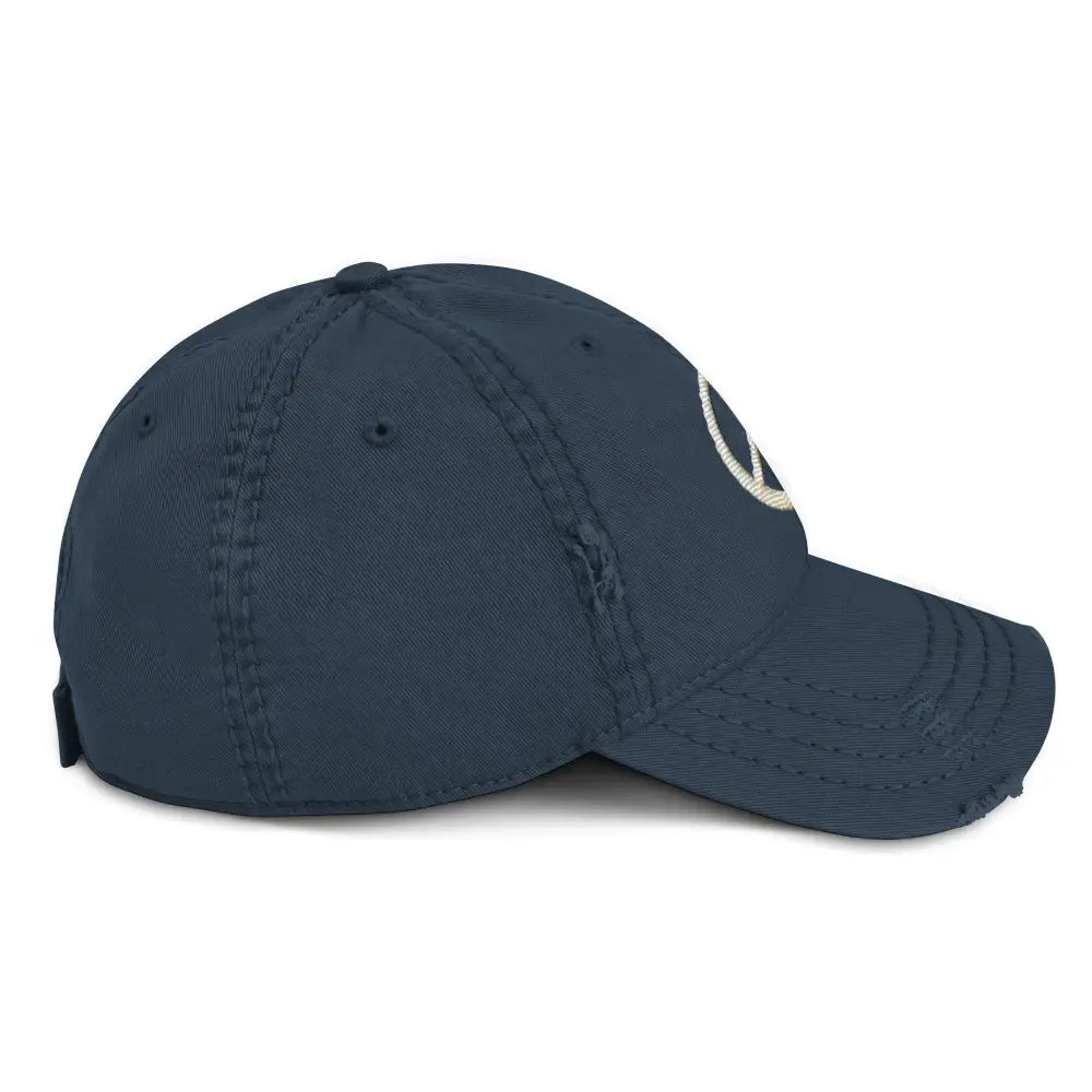 Distressed navy blue peace sign embroidered boho hippie hat