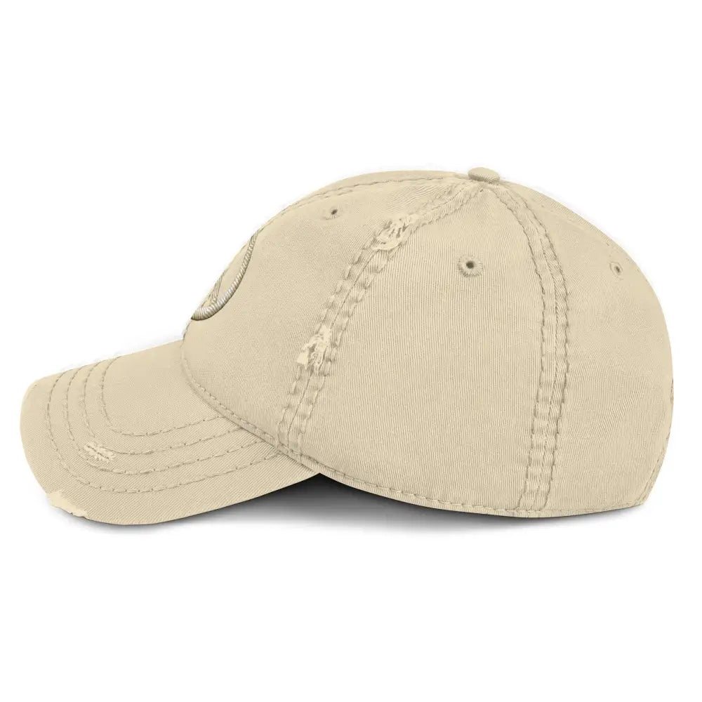 Peace sign distressed boho embroidered hippie inspired beige cap