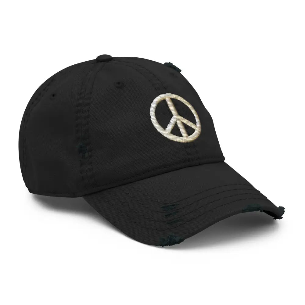 Black peace sign distressed boho embroidered hippie inspired baseball cap