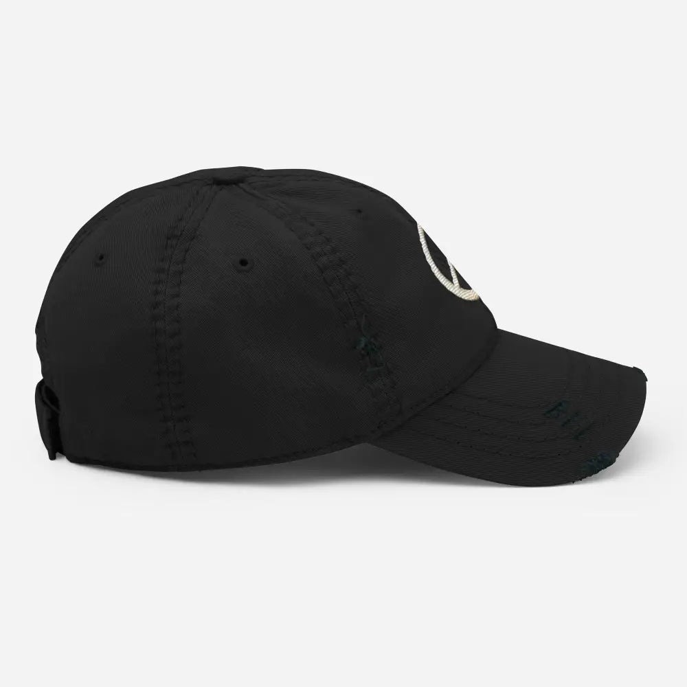 Peace sign distressed boho embroidered hippie inspired black baseball cap