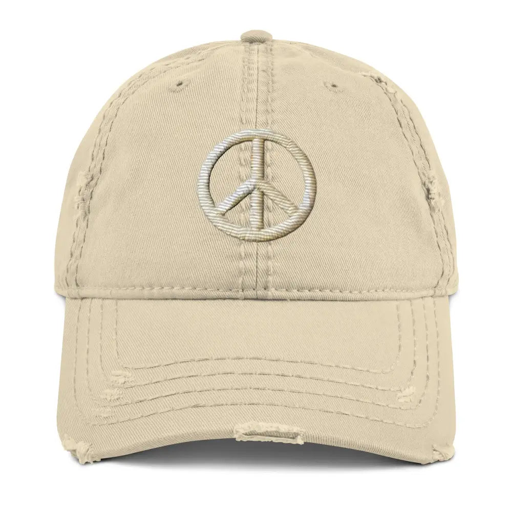 Peace sign distressed boho embroidered hippie inspired beige cap