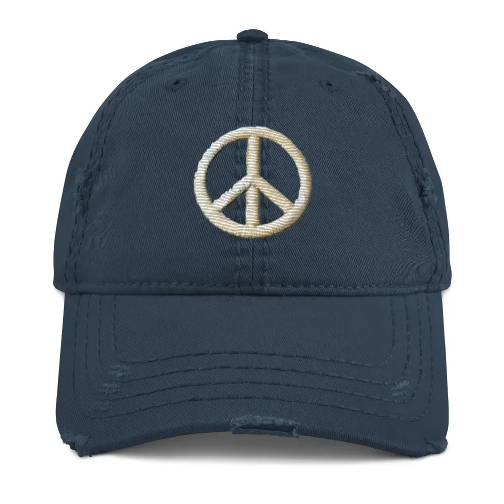 Peace sign distressed boho embroidered hippie inspired navy baseball cap