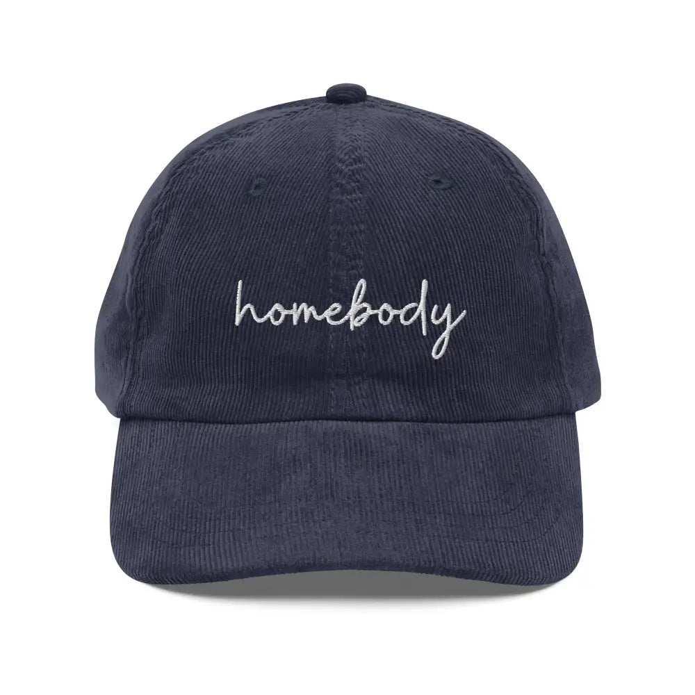Homebody embroidered vintage corduroy baseball cap in dark blue