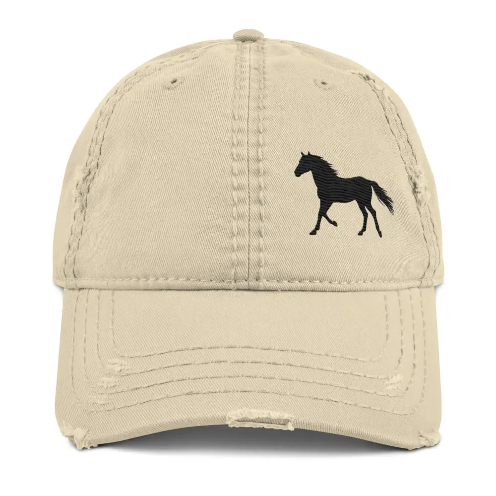 Distressed khaki embroidered horse dad hat by Trini Skies