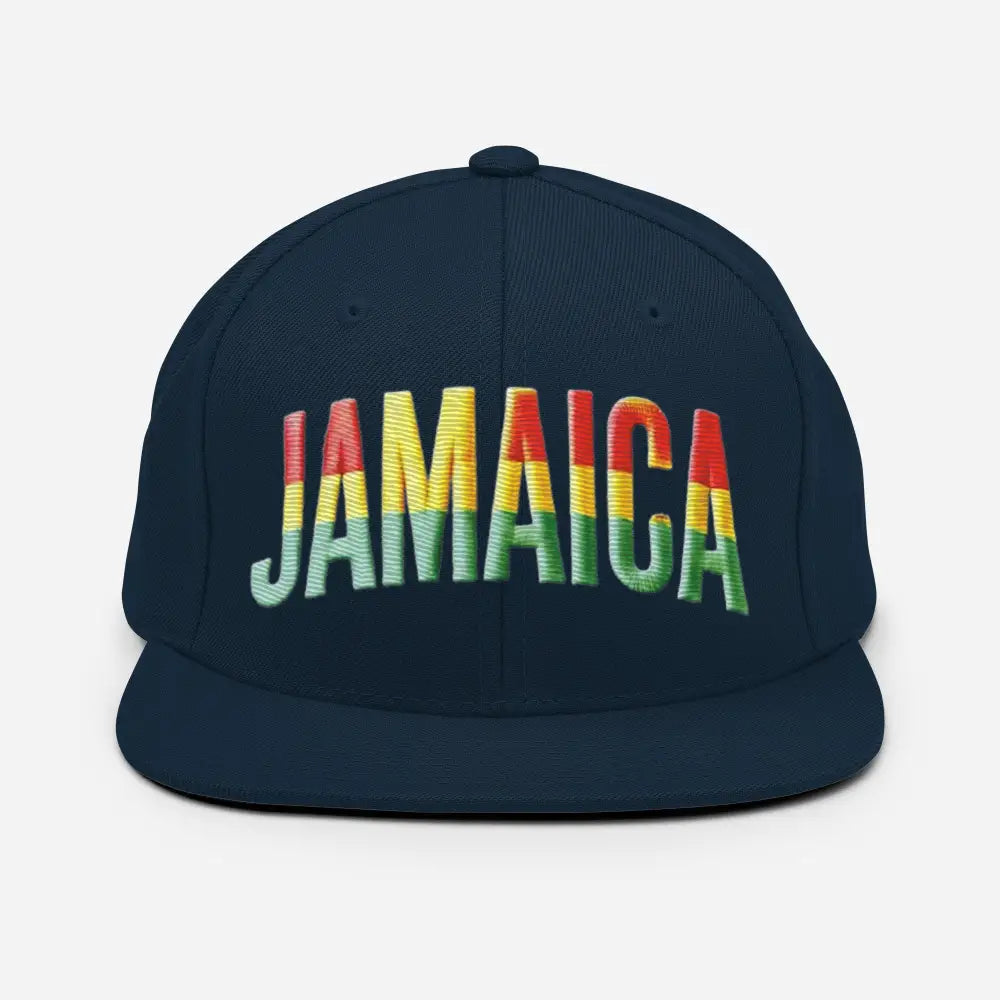 Jamaica Party Celebration Embroidered Navy Blue Structured Snapback Cap