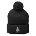 Embroidered Joy Christmas pom-pom beanie with tree and JOY by Trini Skies
