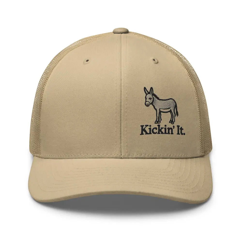 Tan Trucker Hat with Donkey Embroidery by Trini Skies