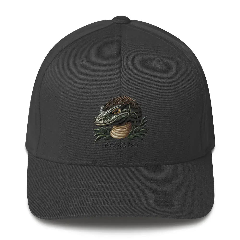 Dark grey embroidered Komodo dragon lizard head structured twill cap – wildlife athletic hat