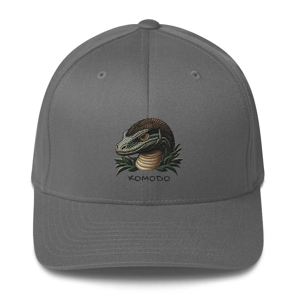 Medium grey embroidered Komodo dragon structured twill hat – wildlife reptile cap
