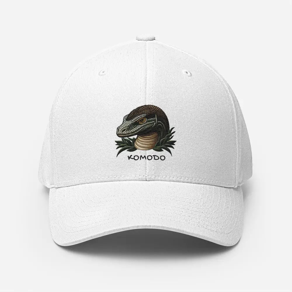 Grey embroidered Komodo dragon structured twill cap – wildlife reptile stretch fit hat