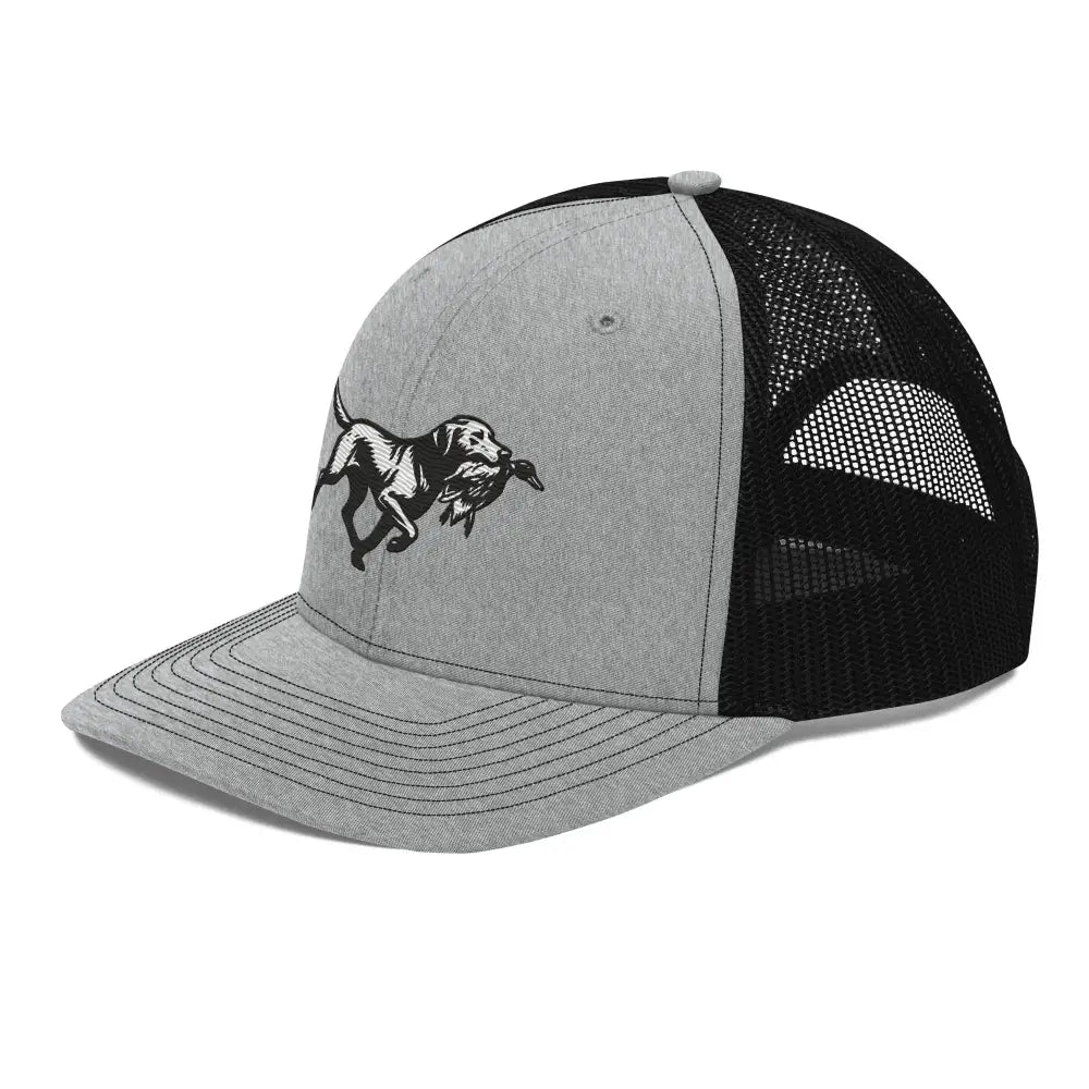 Embroidered Labrador Retriever Trucker Cap with Hunting Dog and Duck Design
