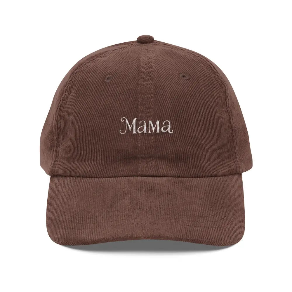 Rich brown embroidered mama vintage corduroy cap by Trini Skies