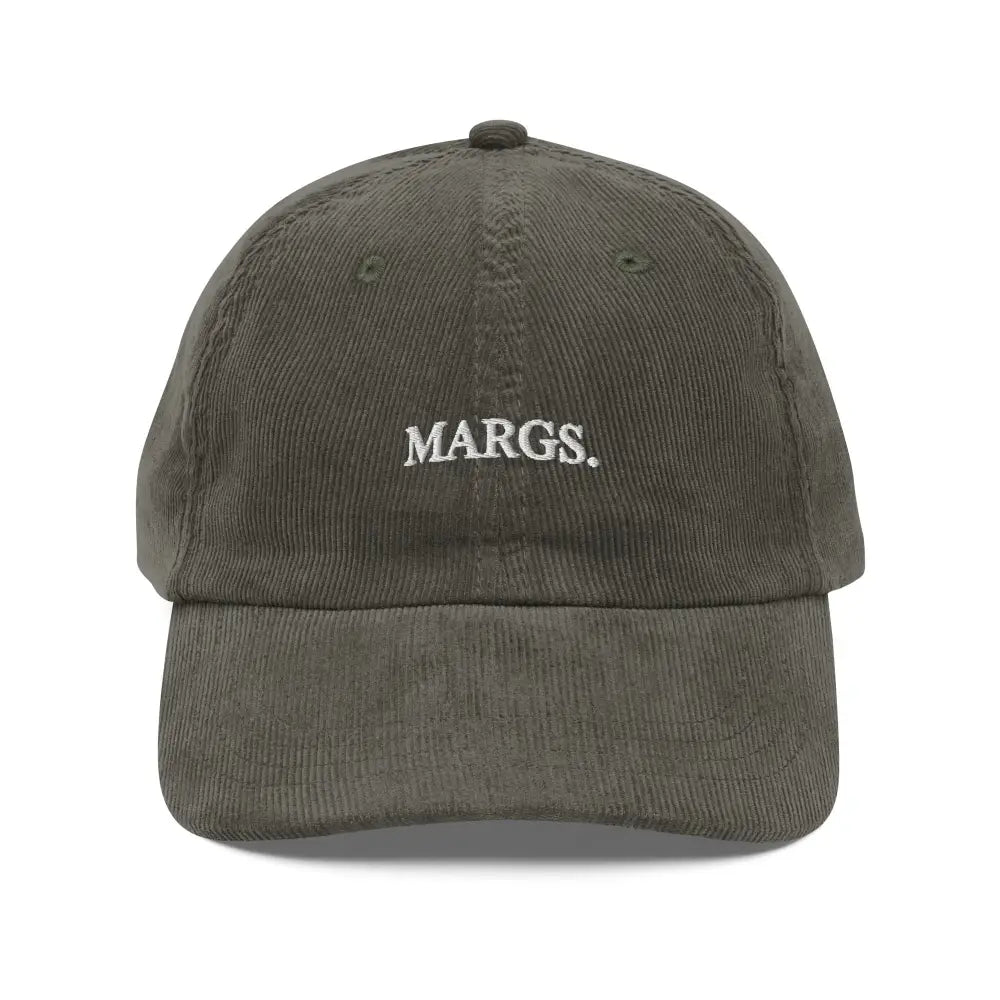 Embroidered Margs vintage corduroy cap in olive green