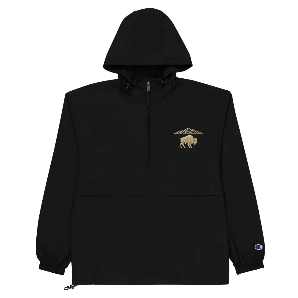 Embroidered National Park bison mountains black windbreaker jacket