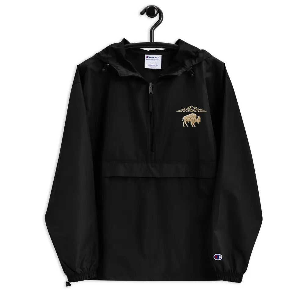 Black Champion embroidered national park bison mountains windbreaker jacket