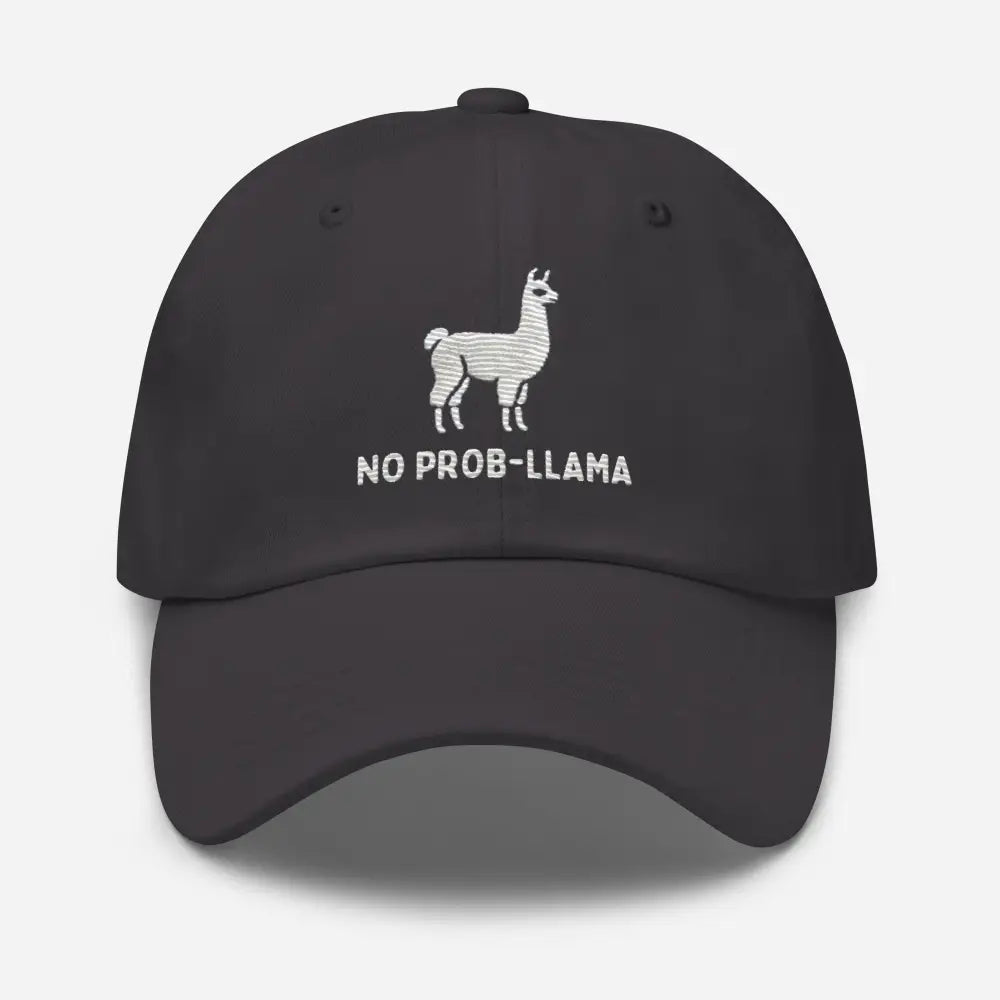 Charcoal grey embroidered No Prob Llama hat – funny llama cotton twill adjustable cap