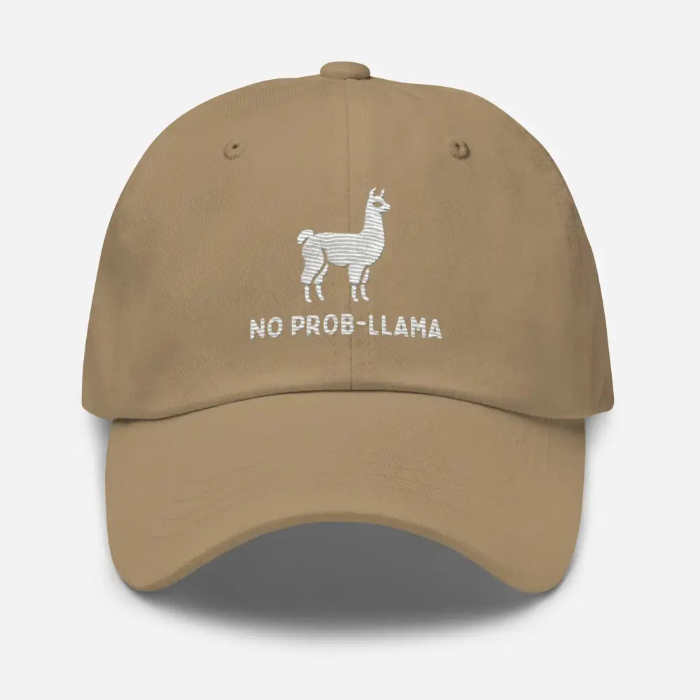 Khaki embroidered No Prob Llama dad hat – funny llama cotton twill adjustable cap