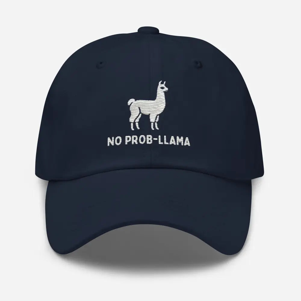 Navy embroidered No Prob Llama dad hat – funny llama cotton twill adjustable cap