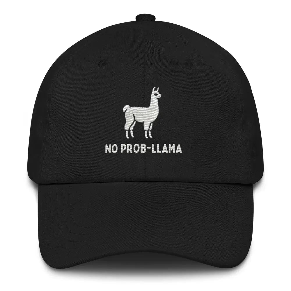 Black embroidered No Prob Llama dad hat – funny llama cotton twill adjustable baseball cap