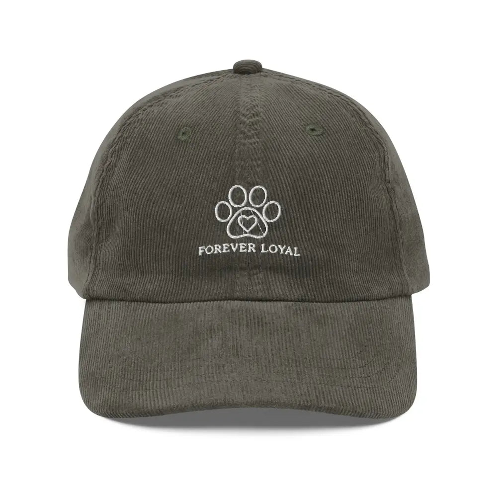 Embroidered pet paw print heart on vintage corduroy cap